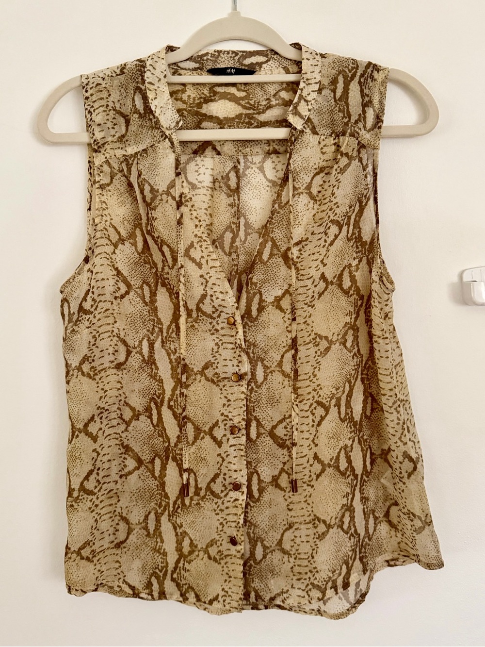 H&M Sleeveless Snake-Print Camisole in Beige and Brown